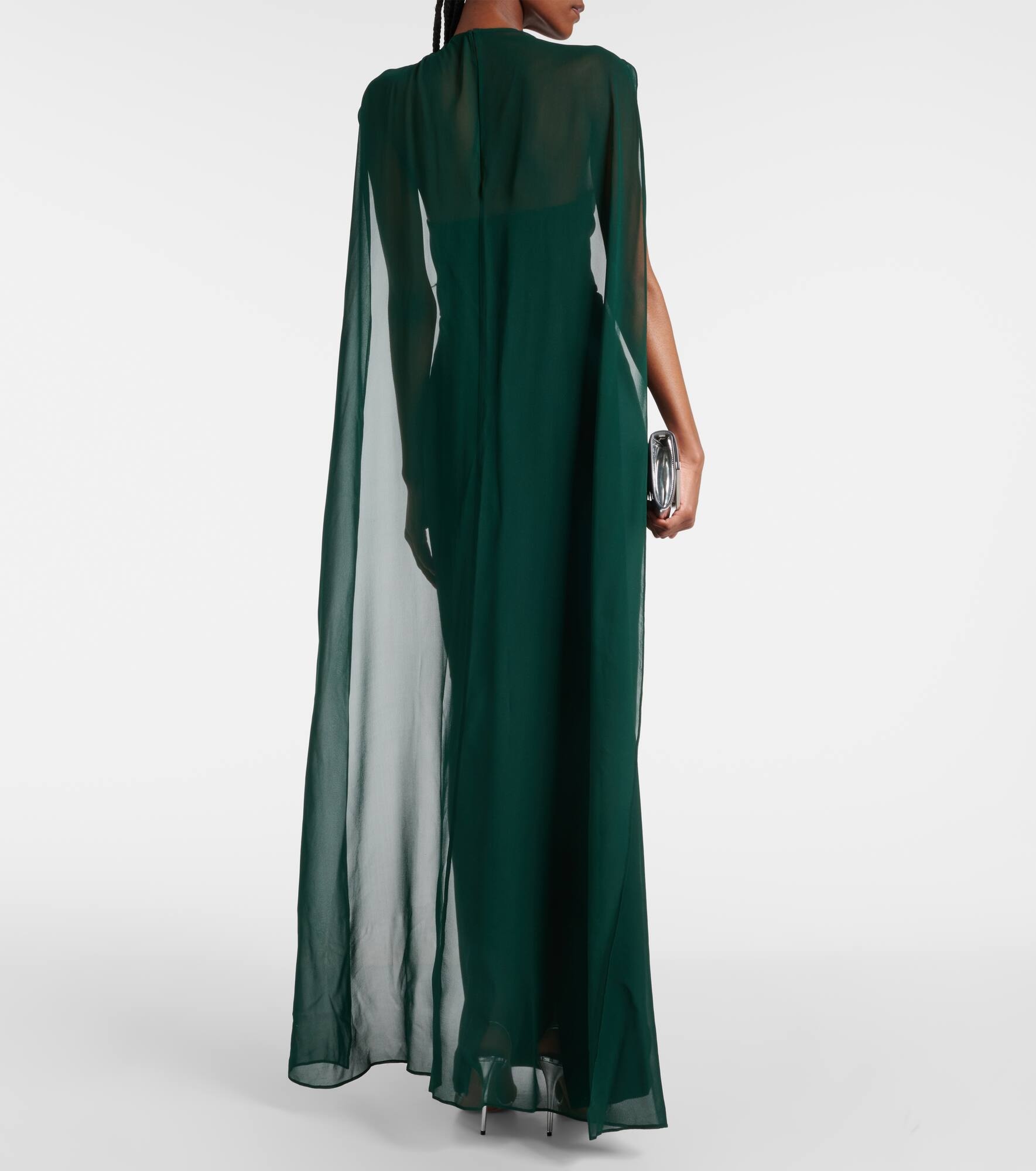 Caped satin crêpe gown - 3