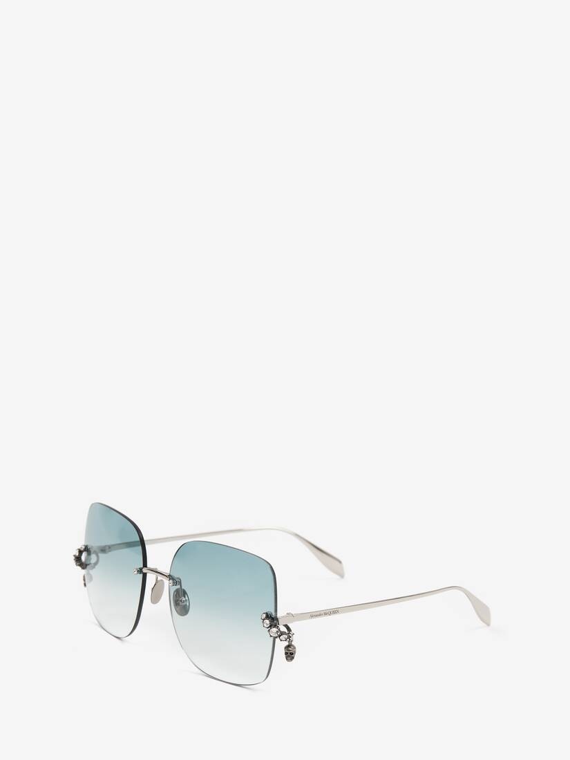 Women's Skull Pendant Jewelled Sunglasses in Antique Silver - 3