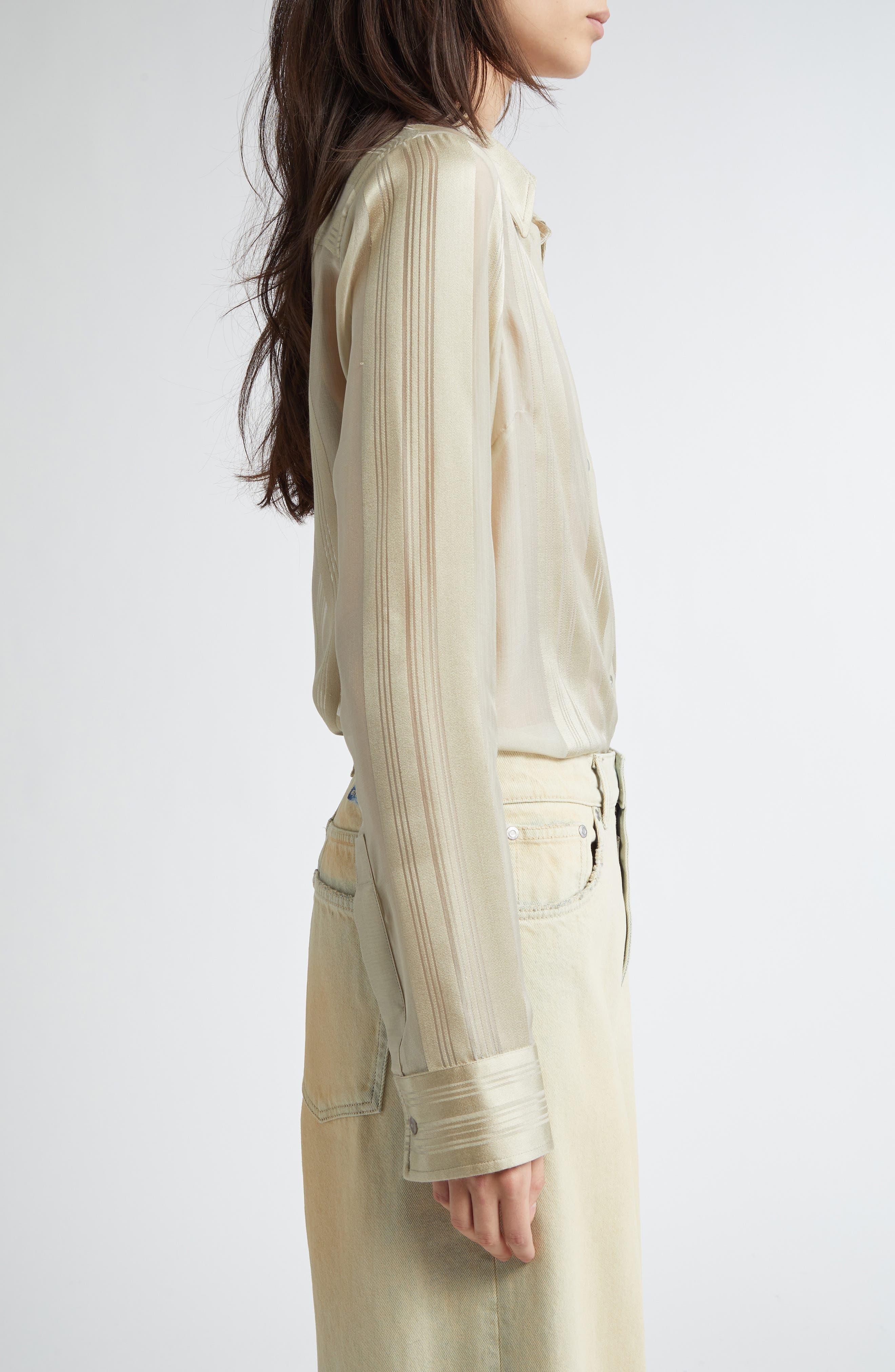 Stella McCartney Variegated Stripe Silk Button-Up Shirt in Sage at Nordstrom - 4