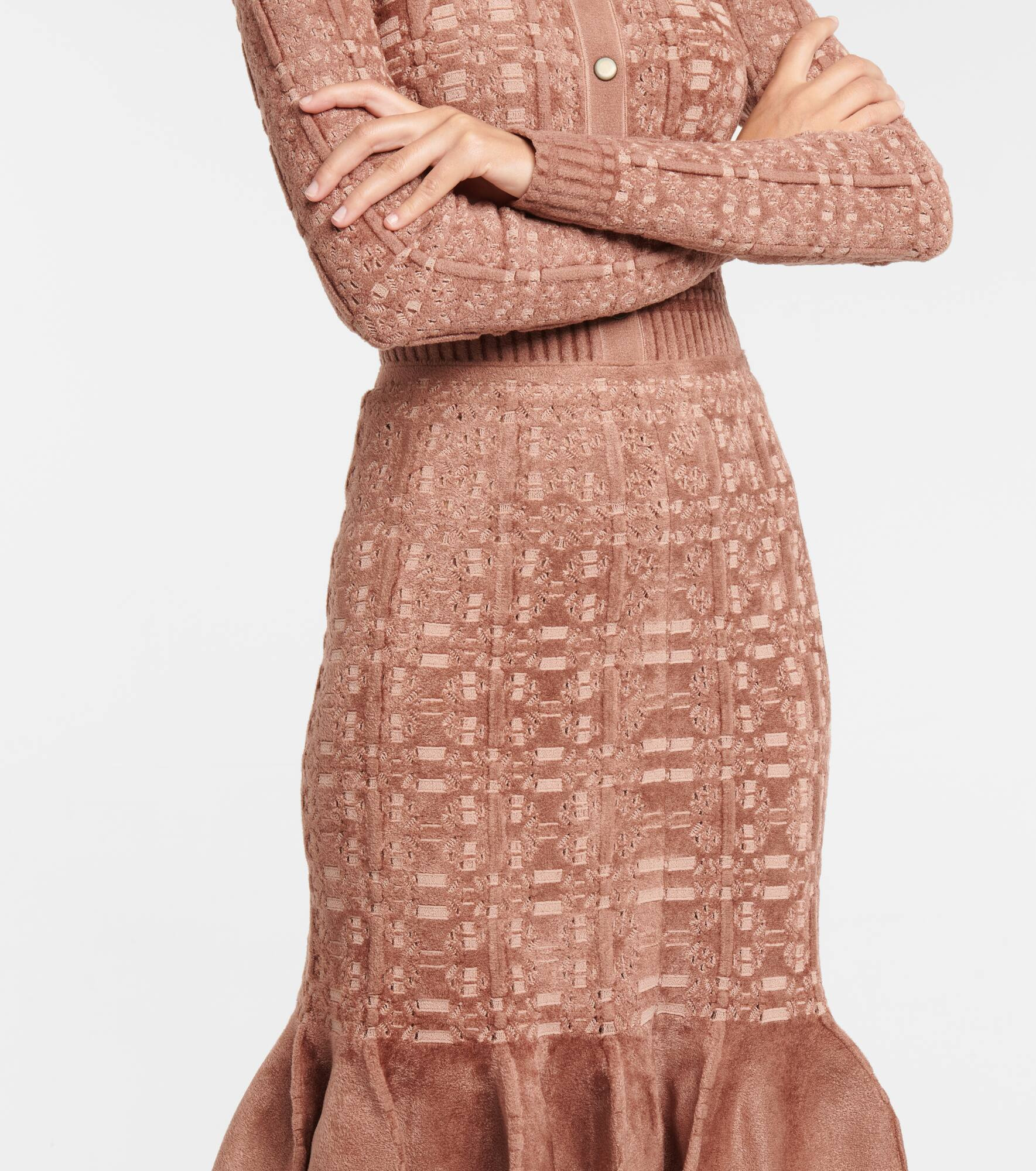 Lace-trimmed velvet midi skirt - 4