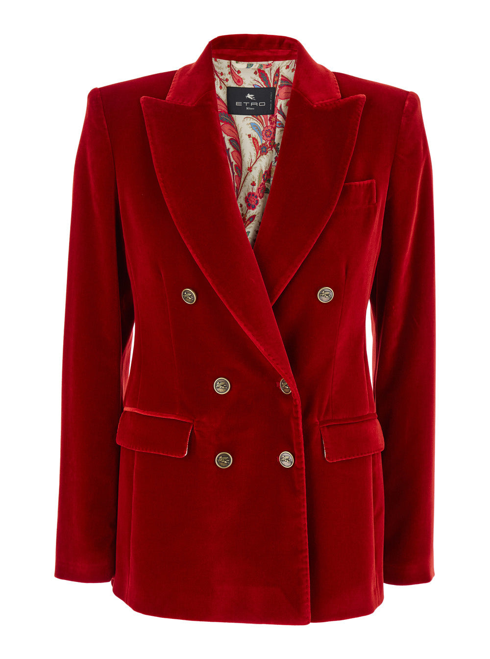 Etro Women Red Double-Breasted Jacket With Peak Revers In Cotton Stretch Woman - 1