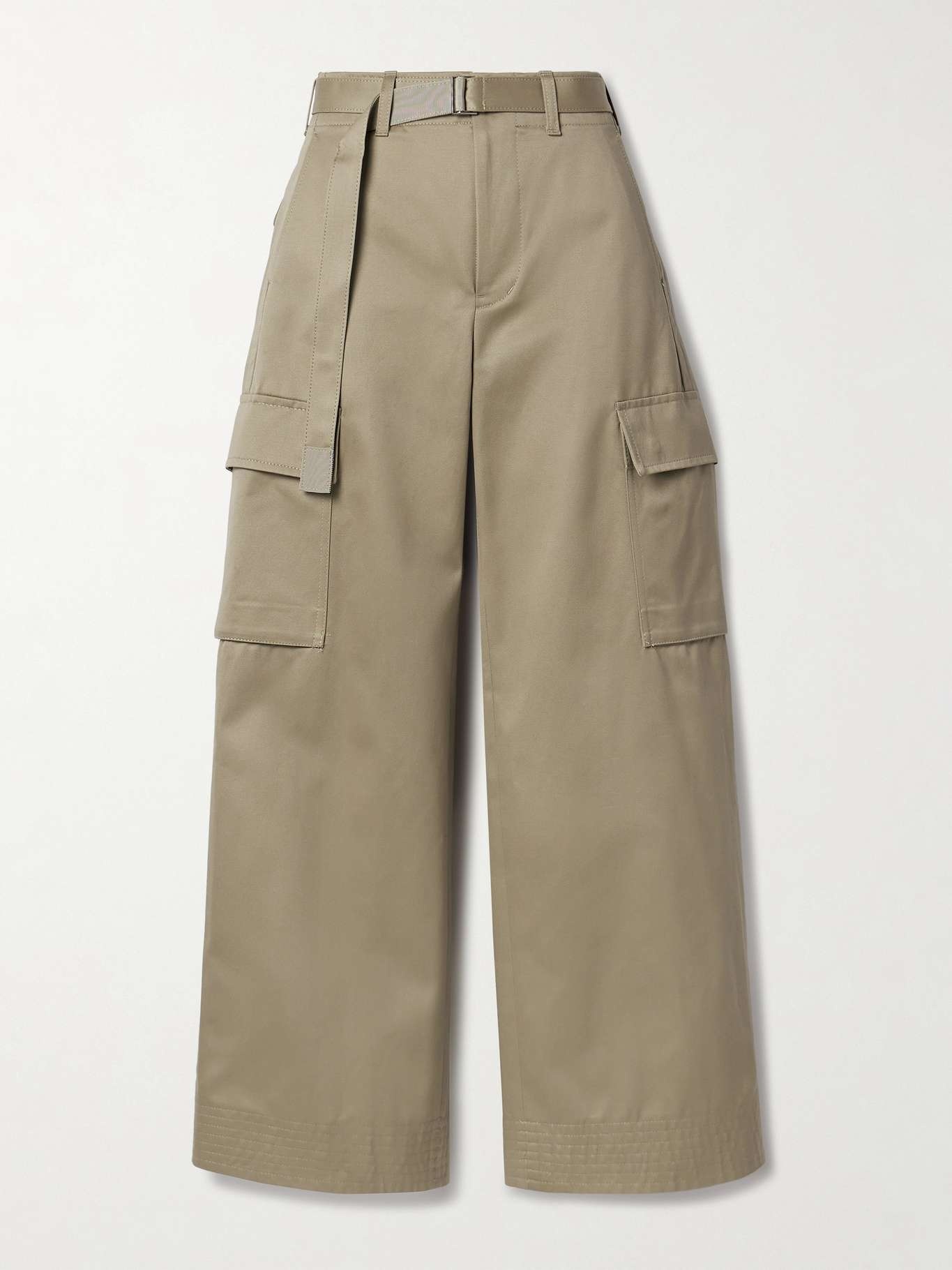 Belted cotton-twill wide-leg cargo pants - 1