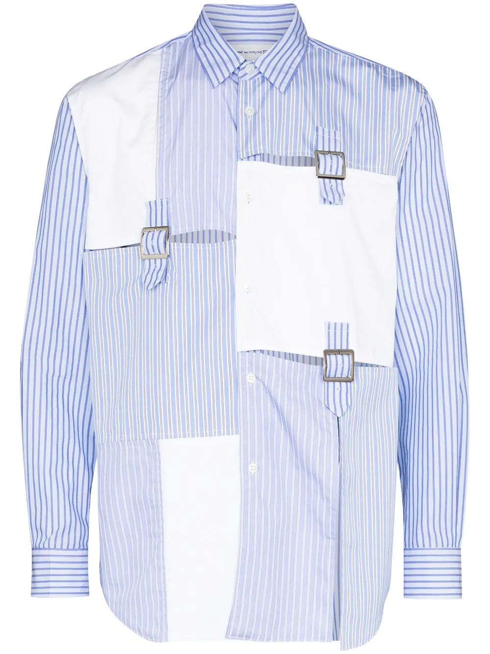 buckle-detail vertical-stripe shirt - 1