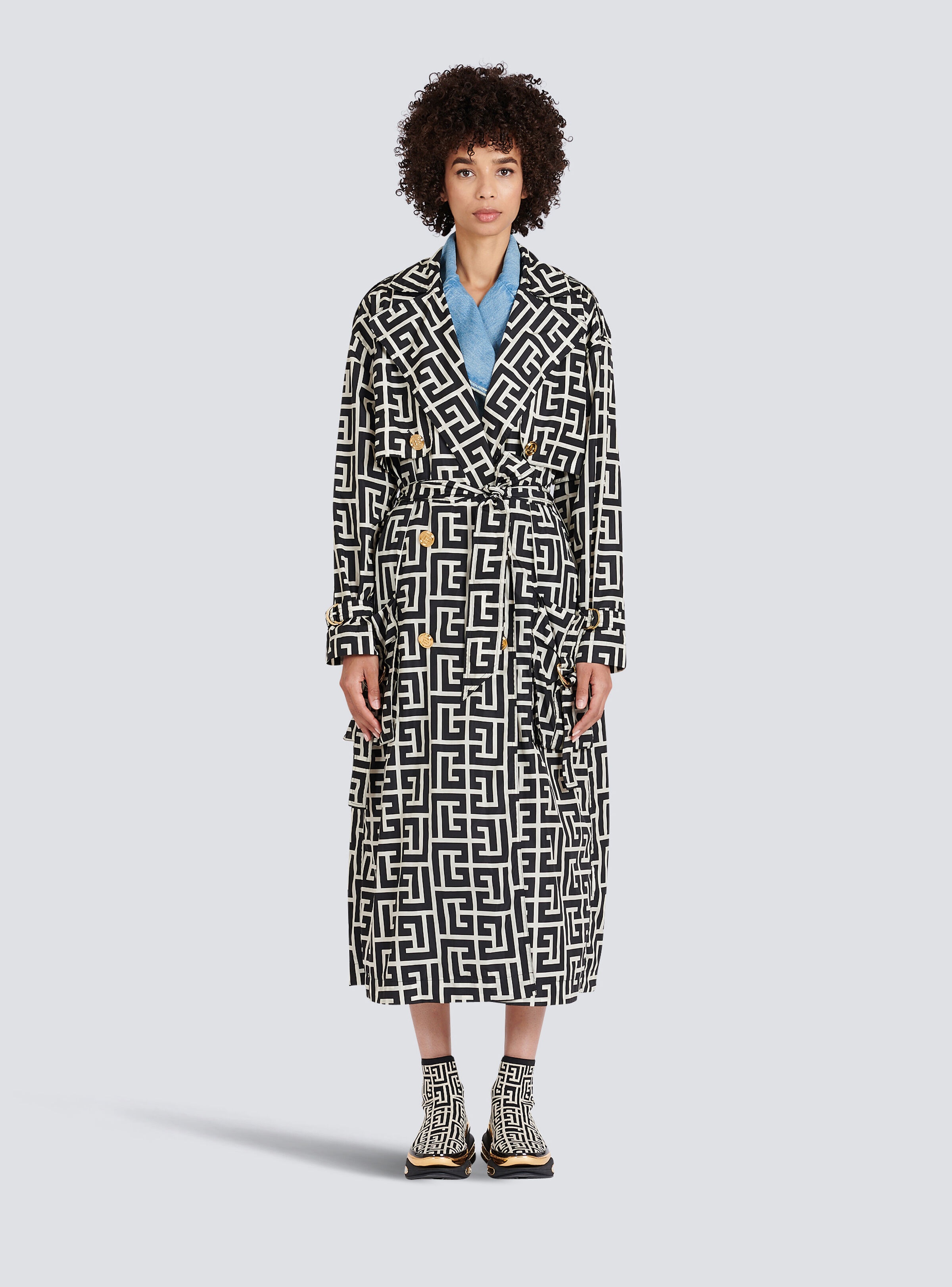 Balmain print monogram trench coat - 3