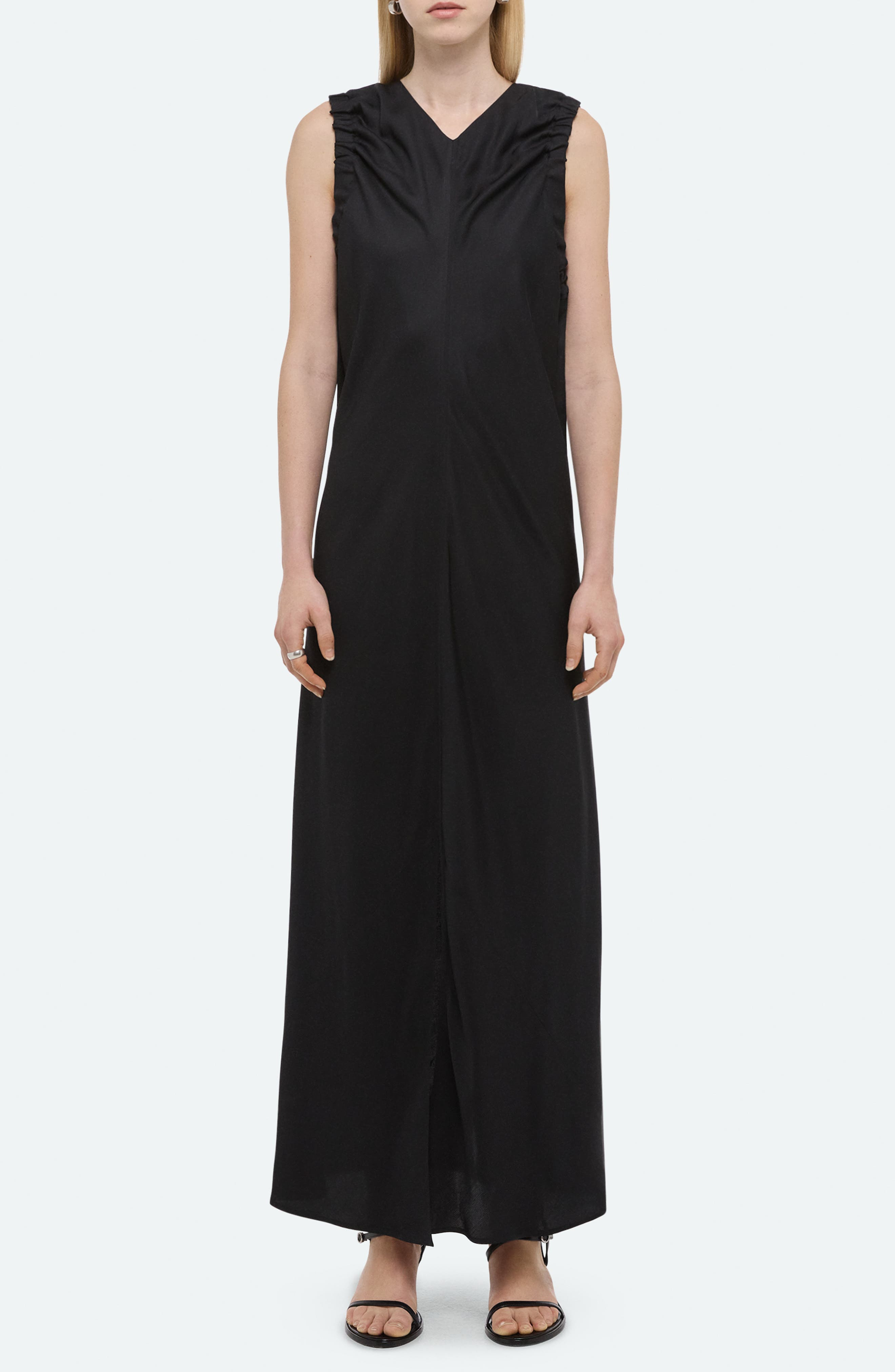 Helmut Lang Ruched Sleeveless Maxi Dress in Black at Nordstrom - 4