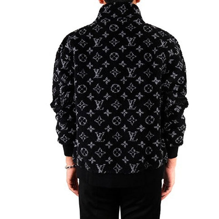LOUIS VUITTON LV Monogram Fleece Full Logo Zipper Jacket Unisex Black 1A5VFA - 4