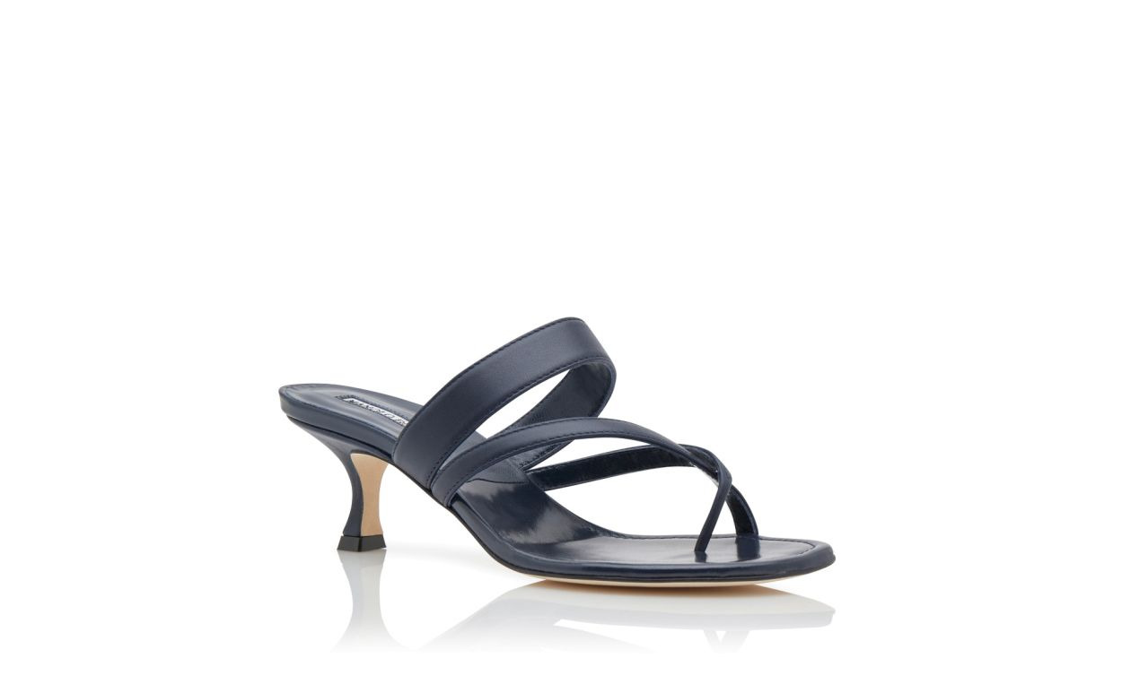 Navy Blue Nappa Leather Crossover Strappy Mules - 4
