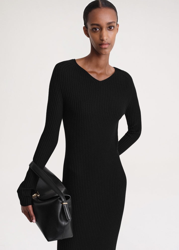 Ribbed merino dress black - 5