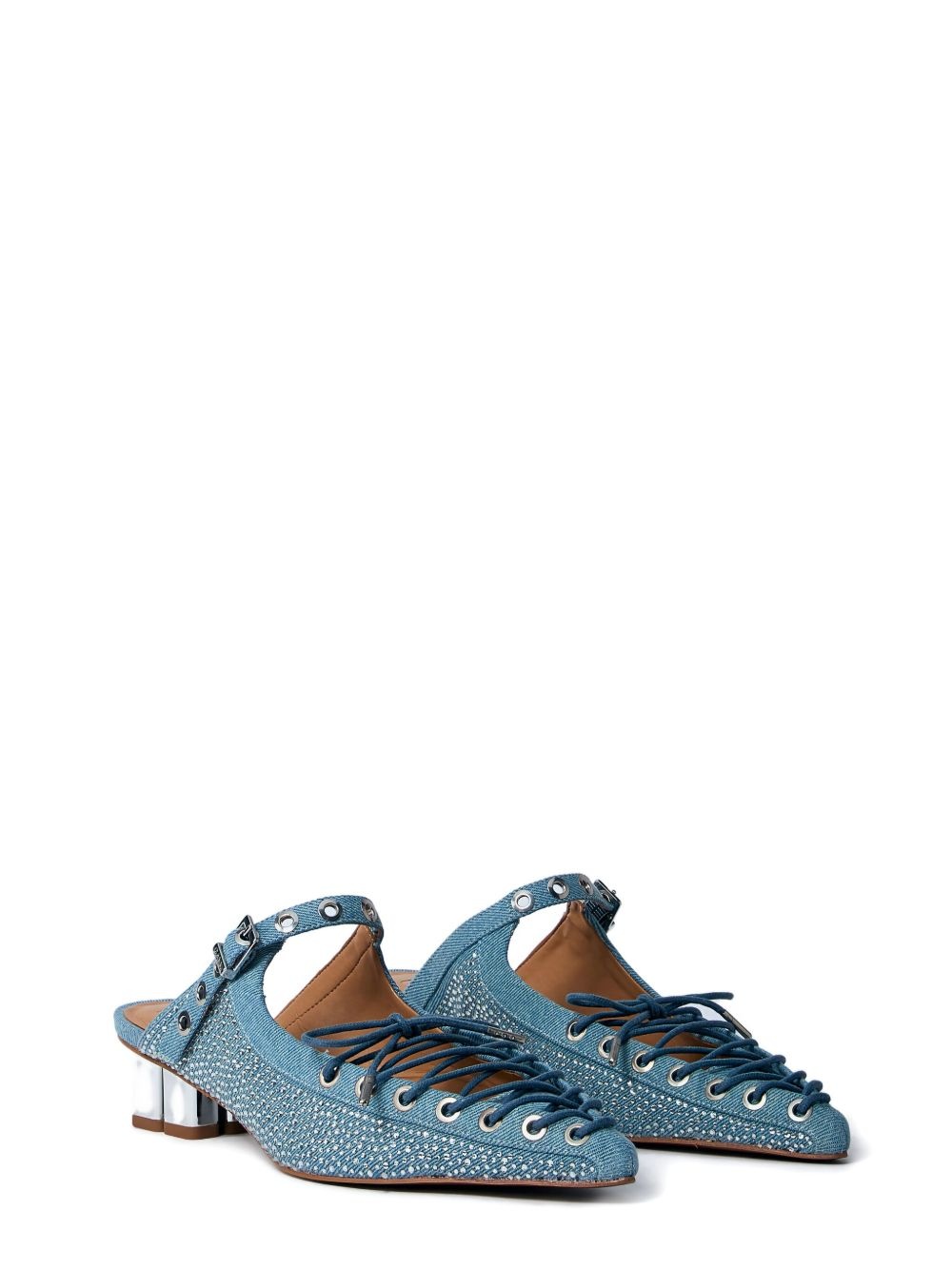 35mm denim-effect lace-up mules - 2