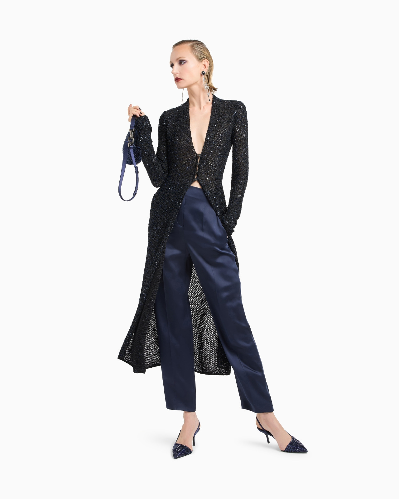 LONG CARDIGAN IN A METALLIC VISCOSE BLEND - 2