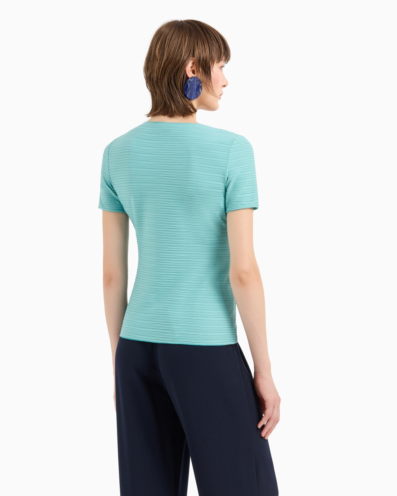 Short-sleeved jumper in stretch jacquard nylon jersey - 3