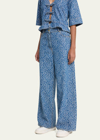 GANNI　Jacquard Denim Wide Pants GANNI - Jacquard Cotton Denim Wide Pants GANNI