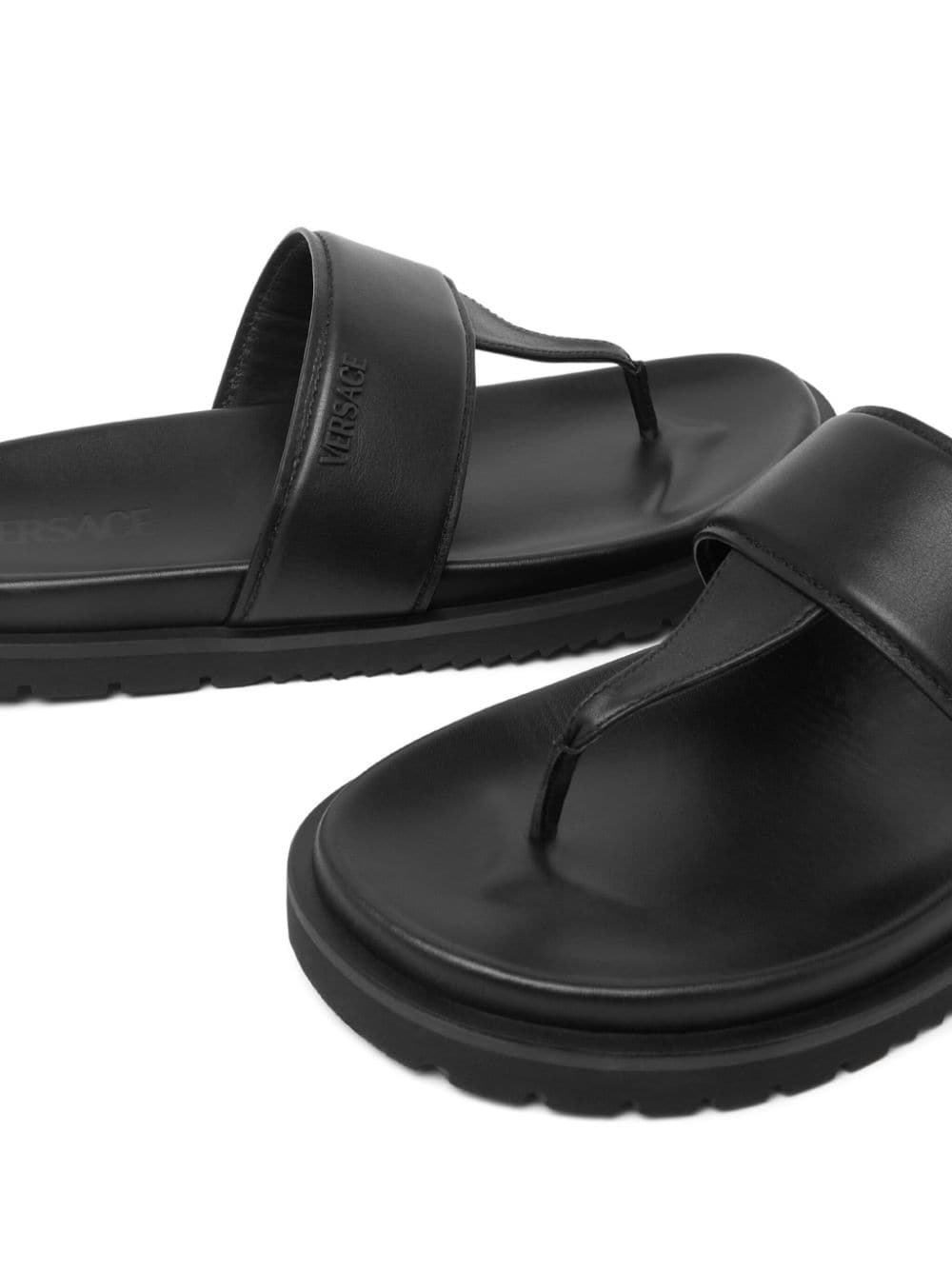 logo-embossed leather sandals - 4
