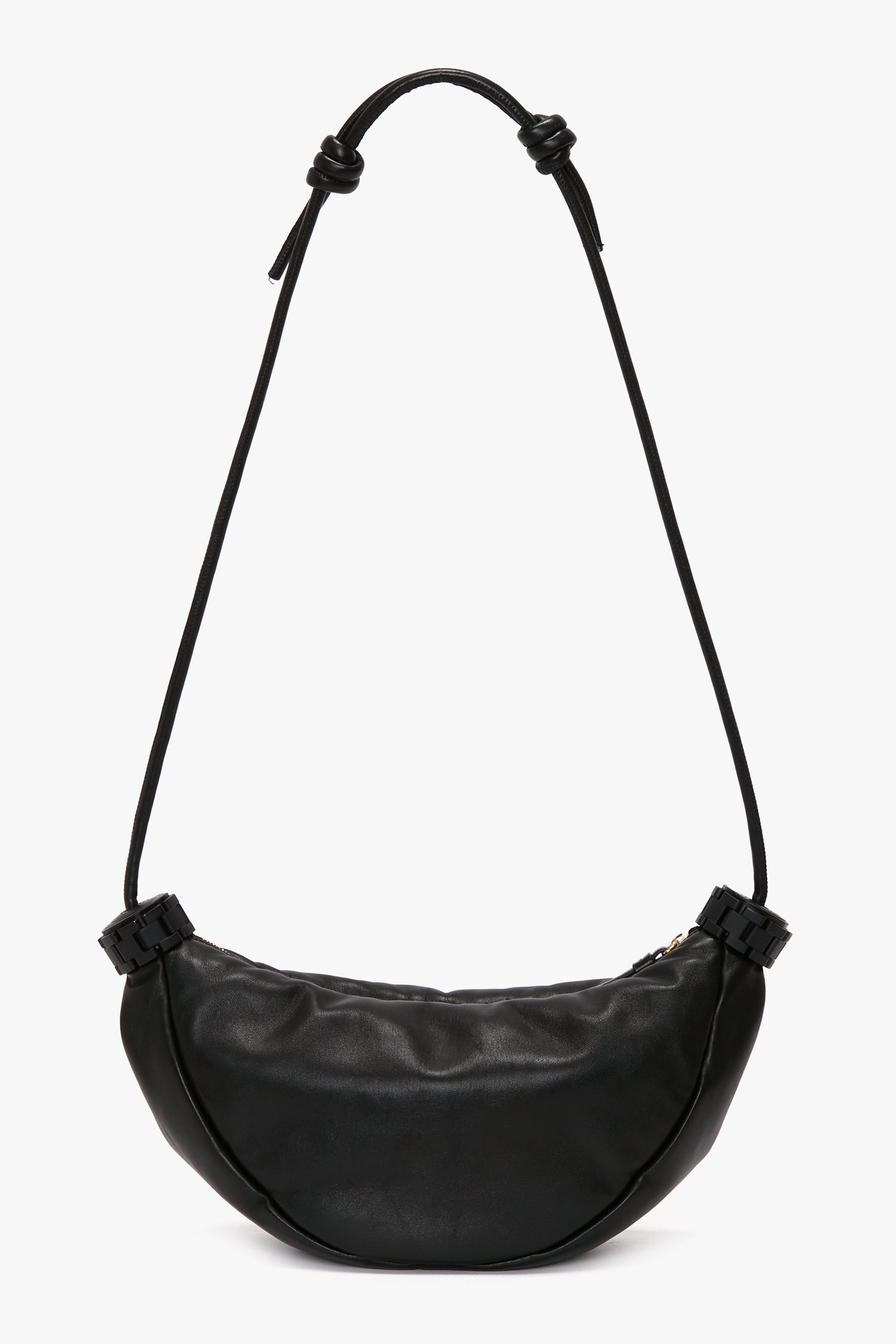 Puffy Half Moon Shoulder Bag In Black Leather - 2
