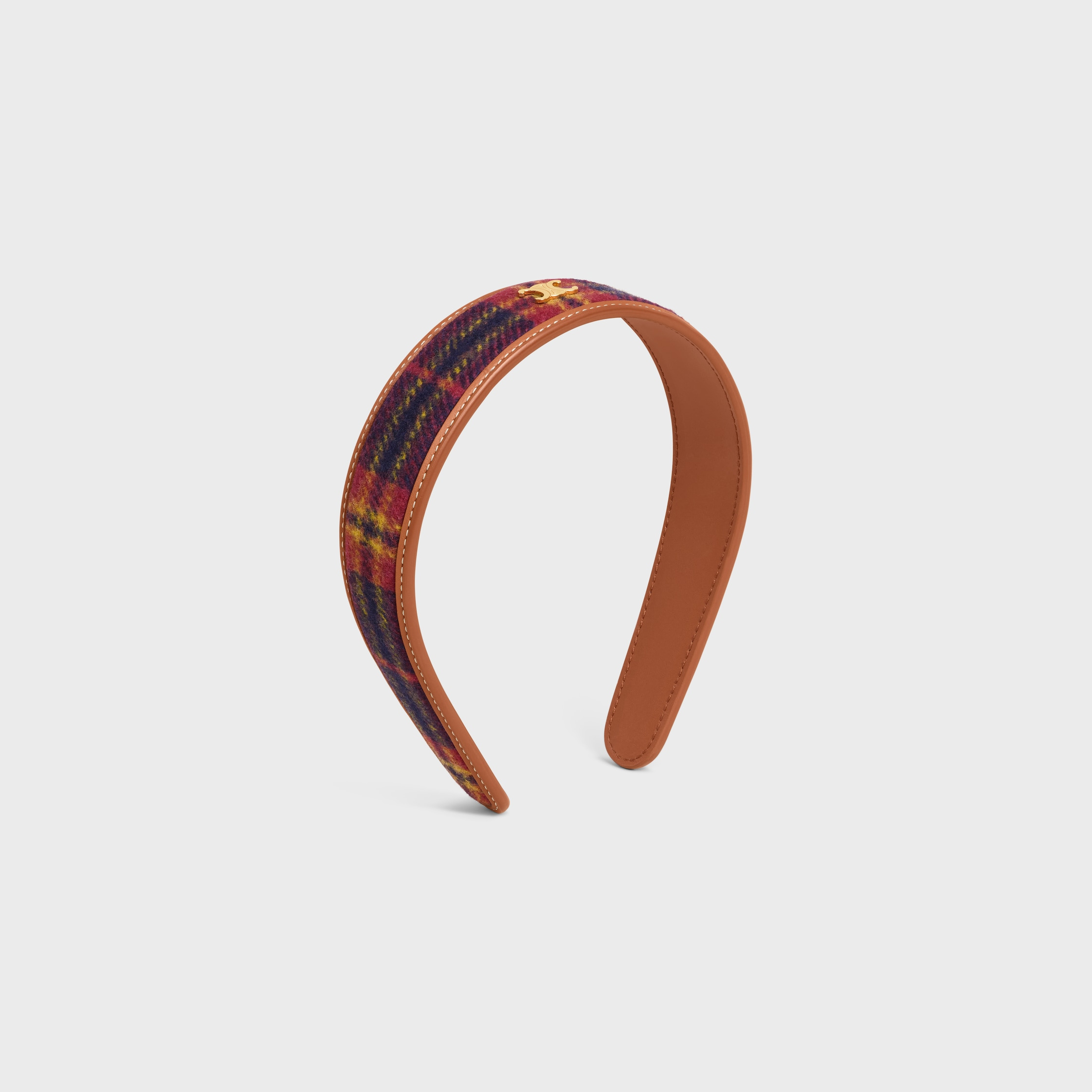 Celine Tartan Headband in Calfskin, Wool and Brass with Gold Finish - 2