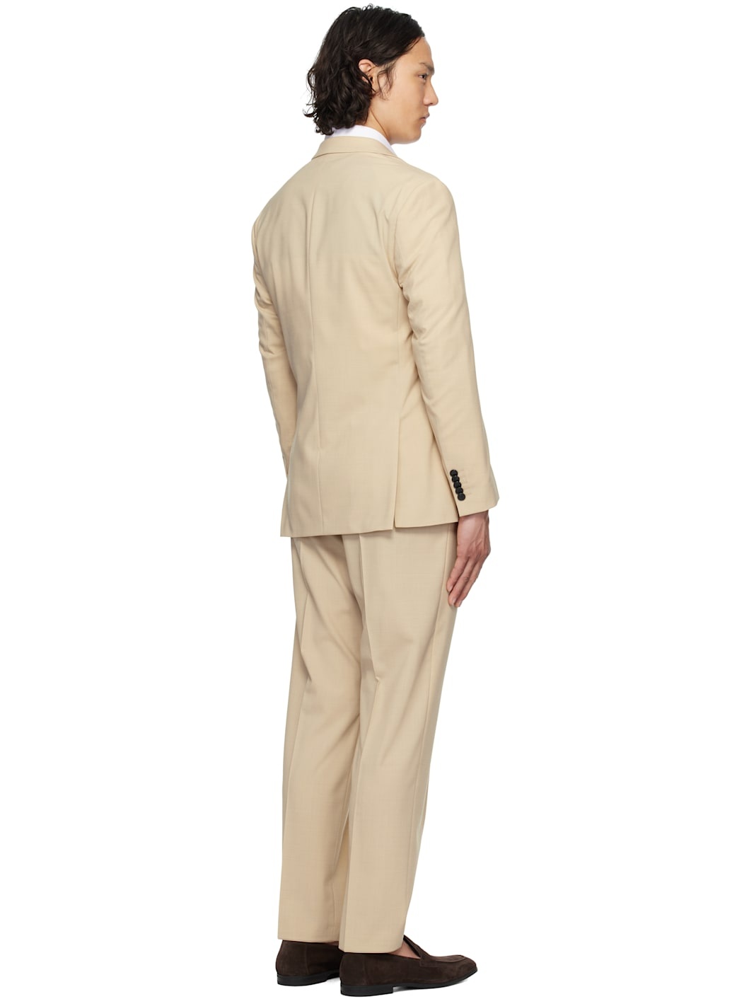 Beige Single-Breasted Suit - 3