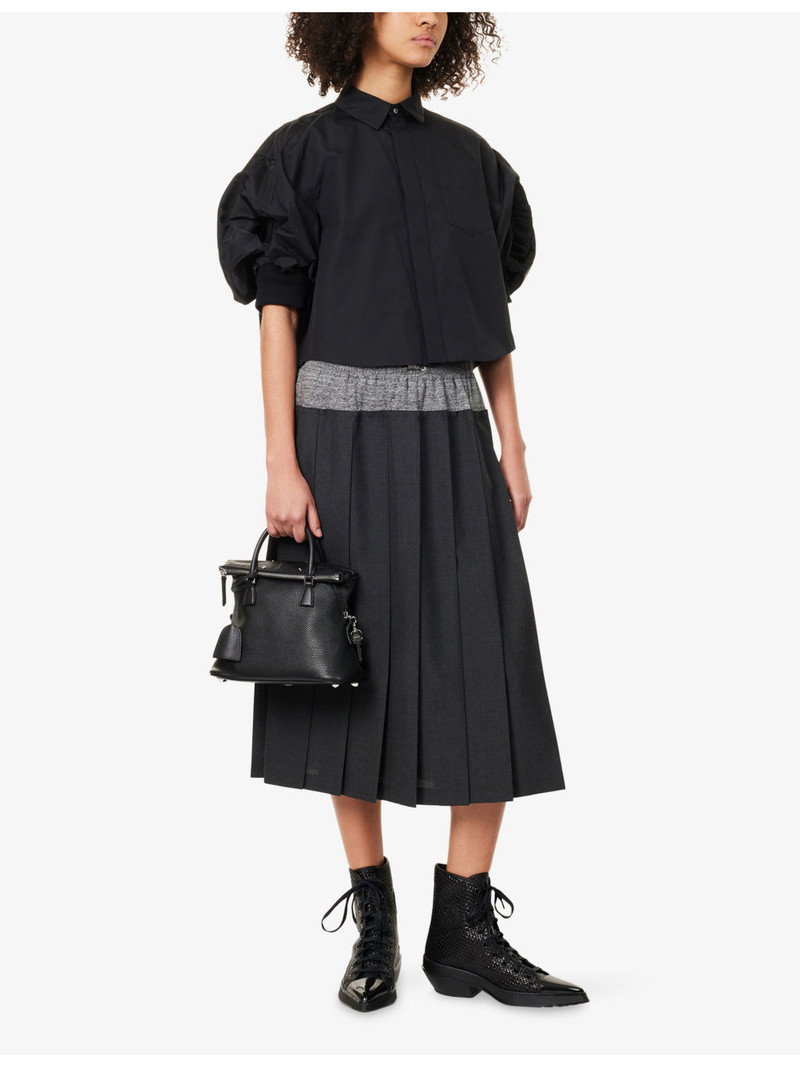 sacai Cropped Puffed-Short-Sleeves Woven Shirt outlook