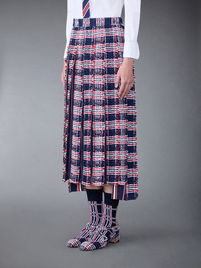 Thom Browne Prince of Wales Check Frayed Chenille Tweed Pleated Skirt outlook