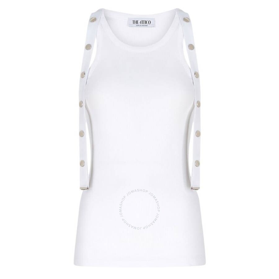 The Attico White Ribbed Jersey Tank Top - 1