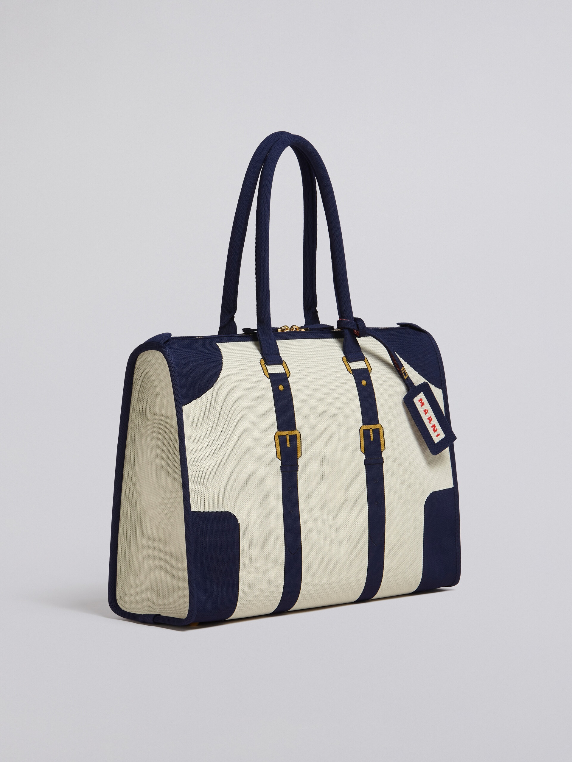 WHITE AND BLUE TROMPE-L'ŒIL JACQUARD TRAVEL BAG - 6