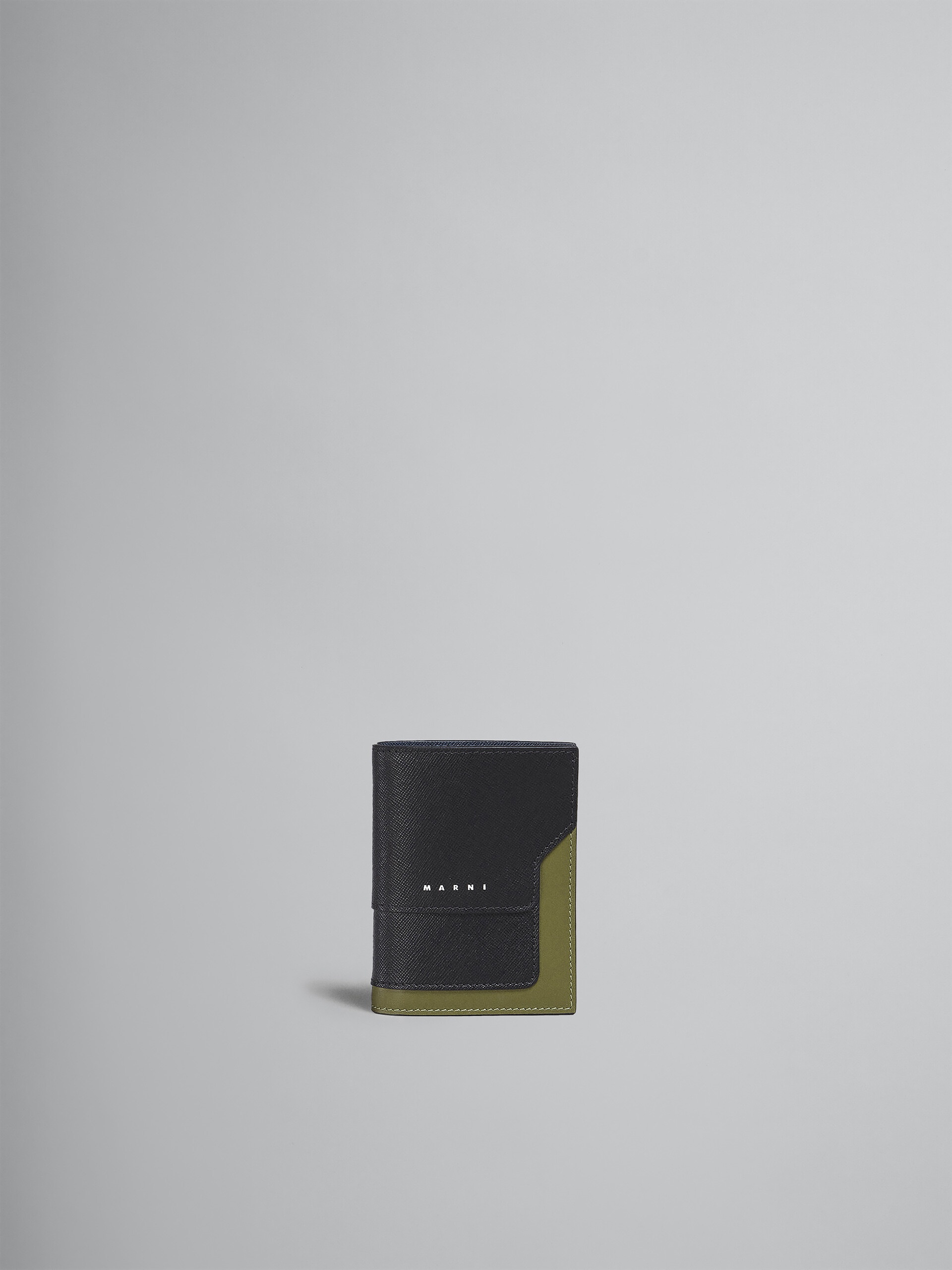 BLACK GREEN AND BLUE SAFFIANO LEATHER BI-FOLD WALLET - 1