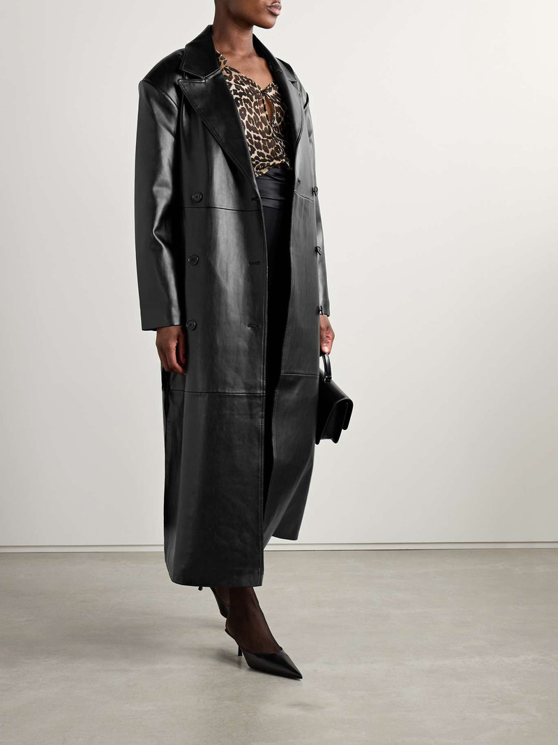 The Frankie Shop Tina belted double-breasted faux leather trench coat outlook
