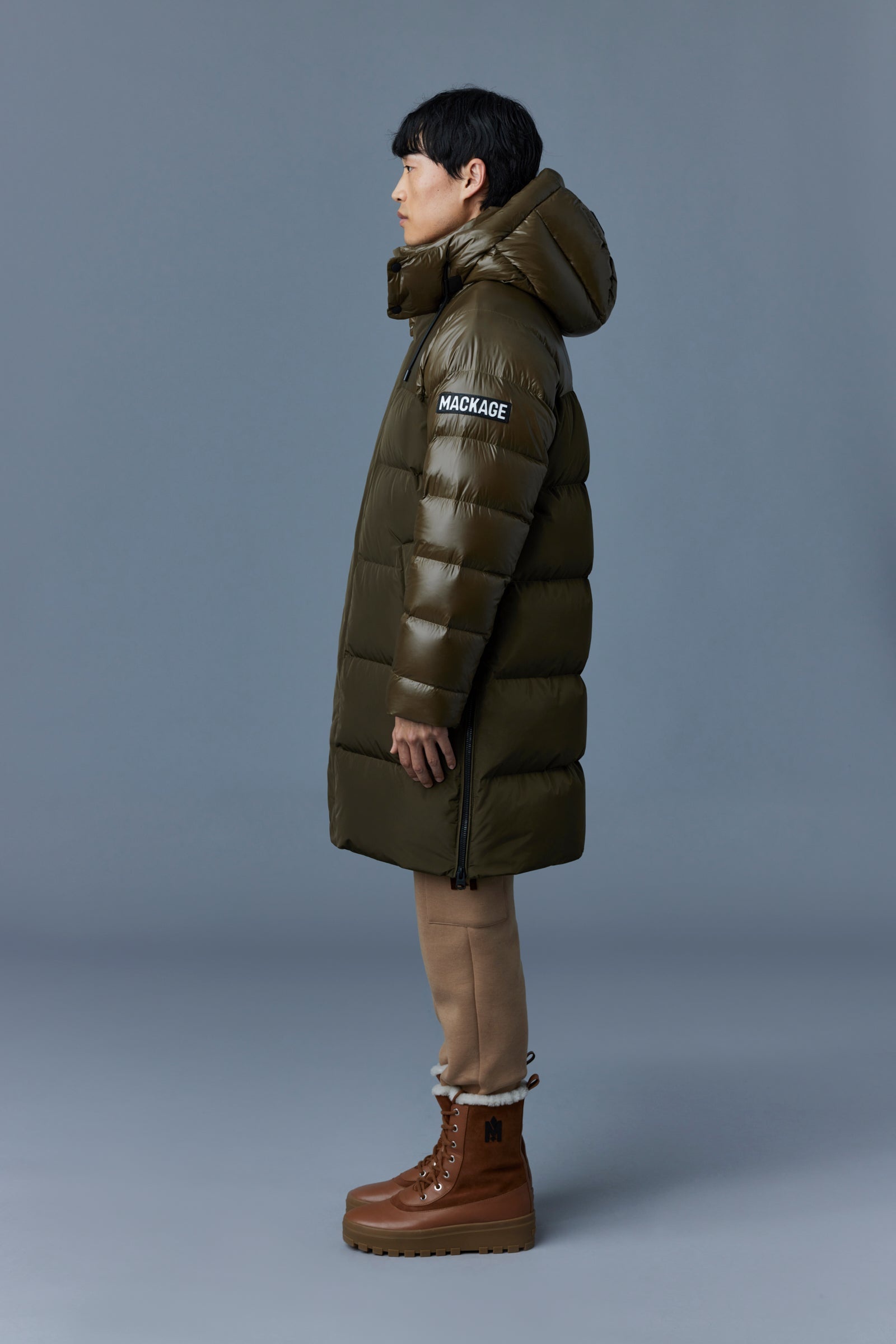 KAZUYA mixed-media down coat with hood - 3