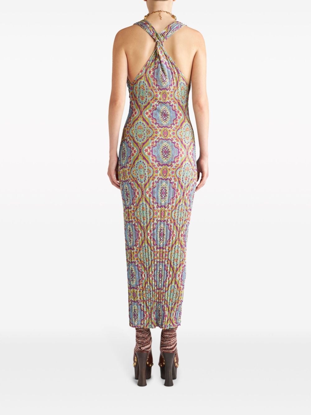 medallion-print pleated midi-dress - 4