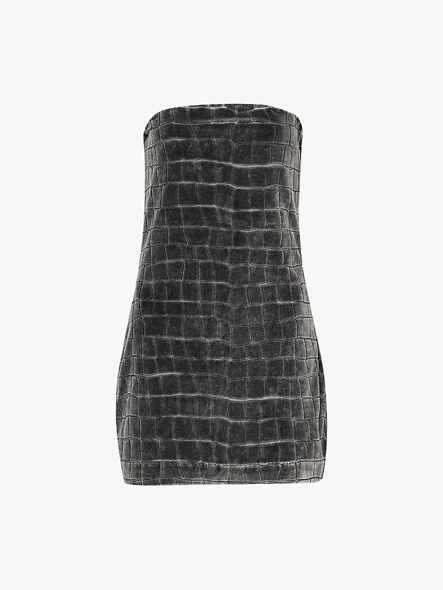 Crocodile-jacquard strapless velour mini dress - 1