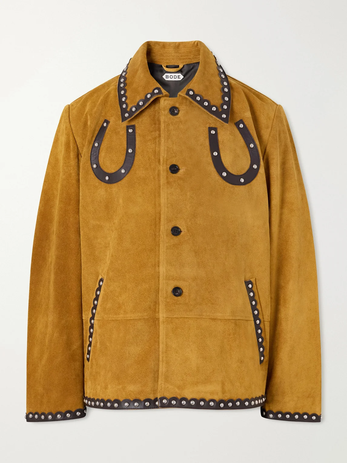 Carson Studded Leather-Trimmed Suede Jacket - 1