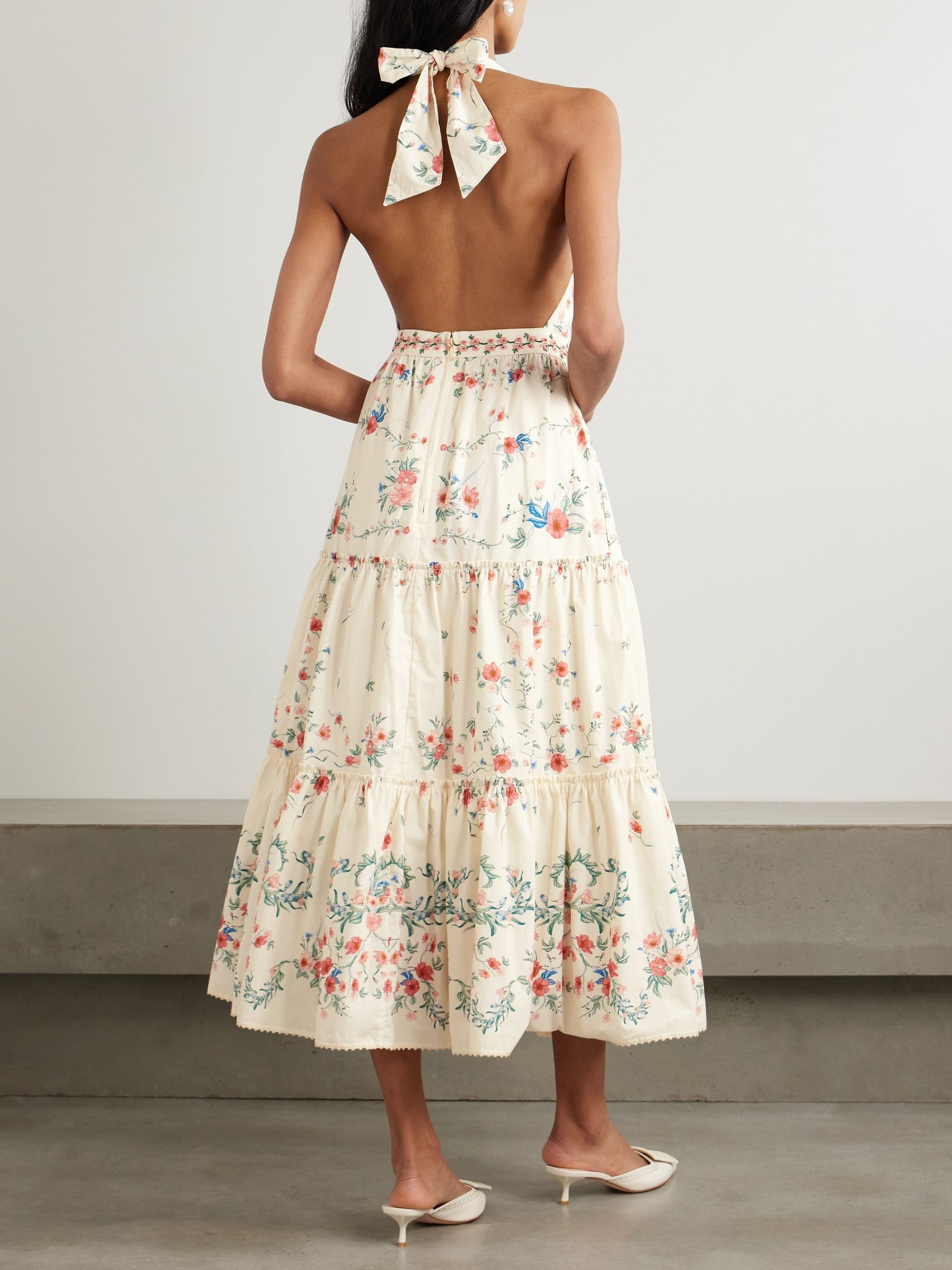 Consuelo Mosqueta embroidered tiered floral-print cotton-poplin midi dress White - 3