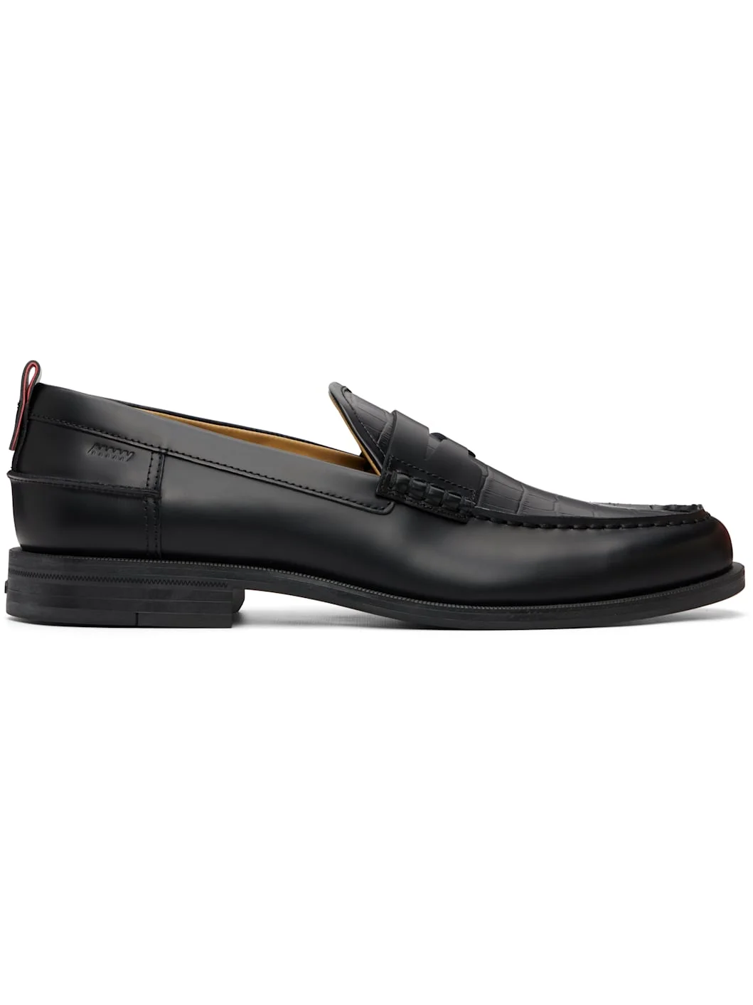 Black Leather Crocodile Vamp Loafers - 1