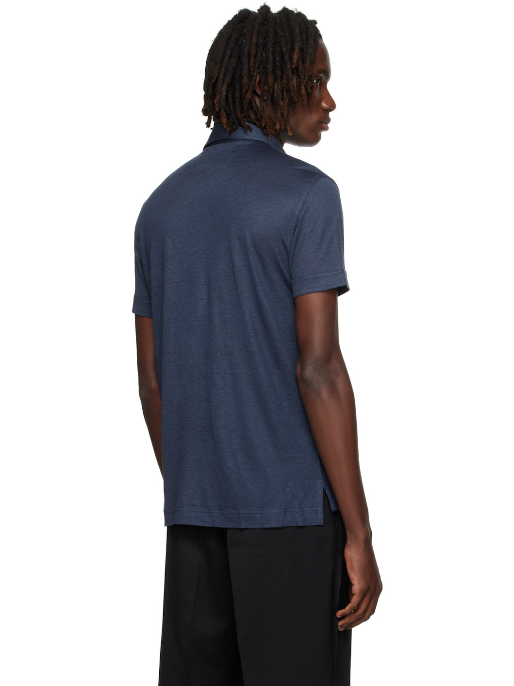 Navy Silk & Linen Polo - 3