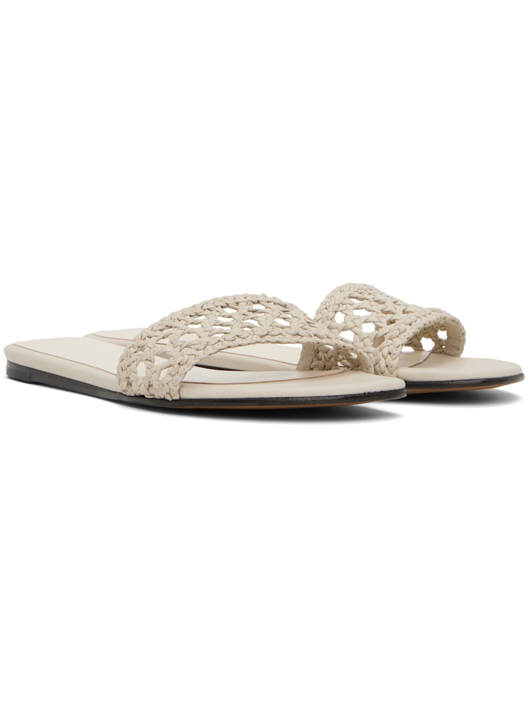 Beige Woven Pool Slides - 4