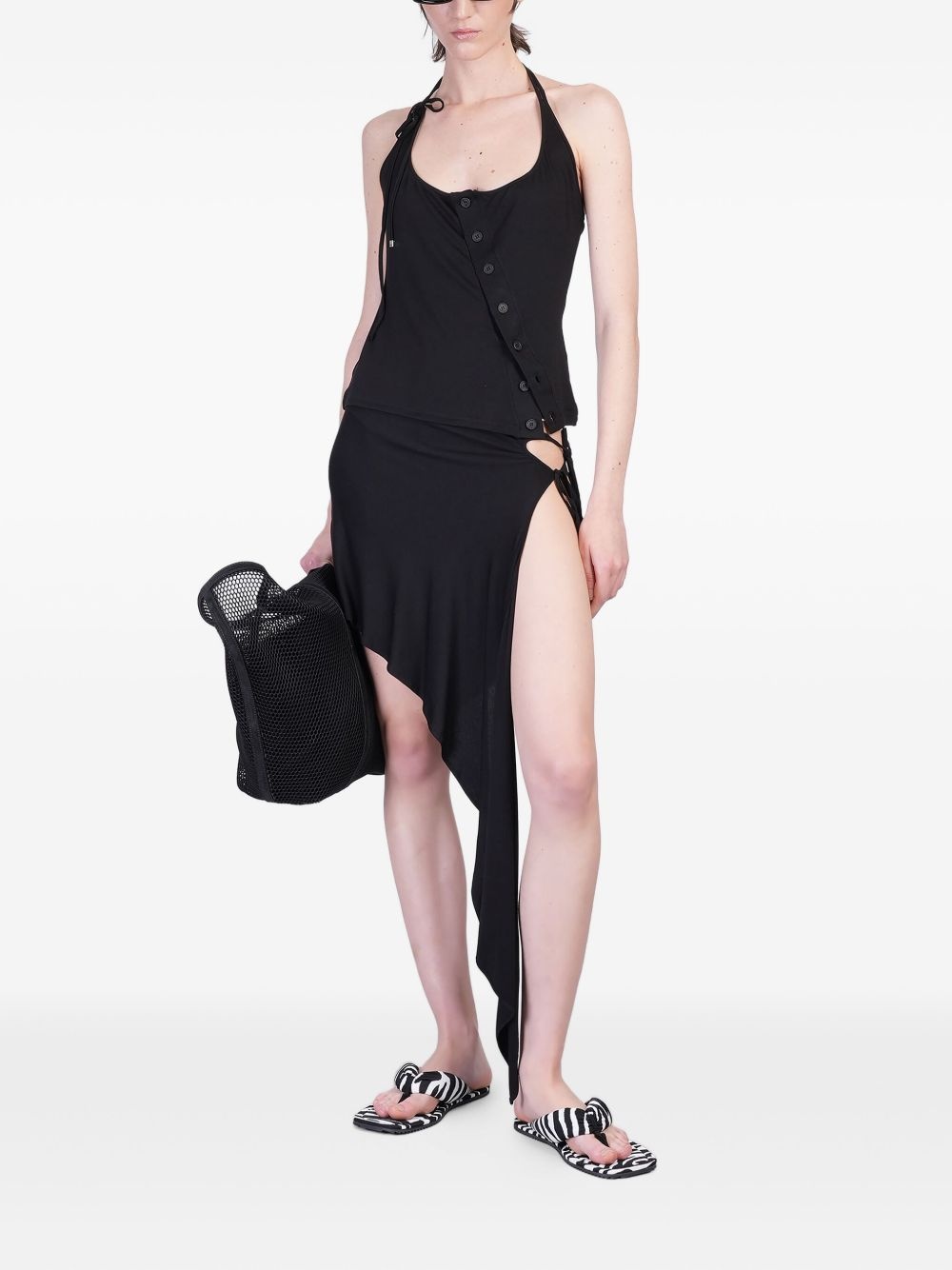 asymmetric-hem lace-up skirt - 2