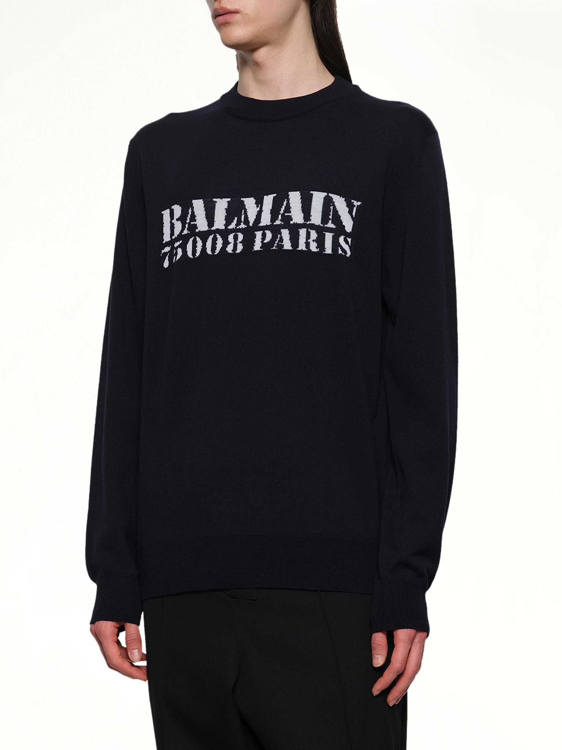Balmain Big Stamp Knit Sweater in Navy/White - 6