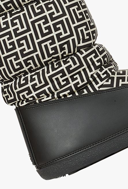 Capsule After ski -  Quilted nylon après-ski boots with ivory and black Balmain monogram pattern - 6
