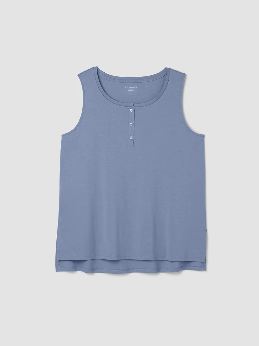 Organic Cotton Interlock Henley Sleep Tank - 1