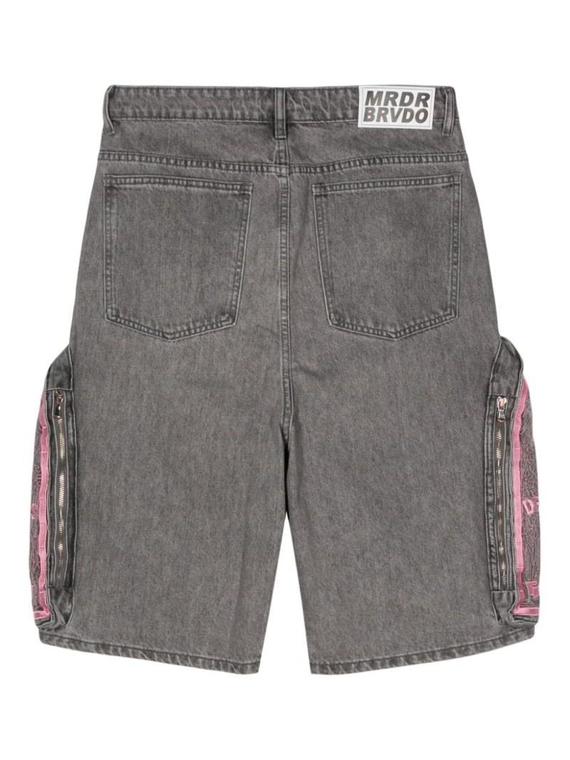WHO DECIDES WAR embroidered-logo denim shorts outlook
