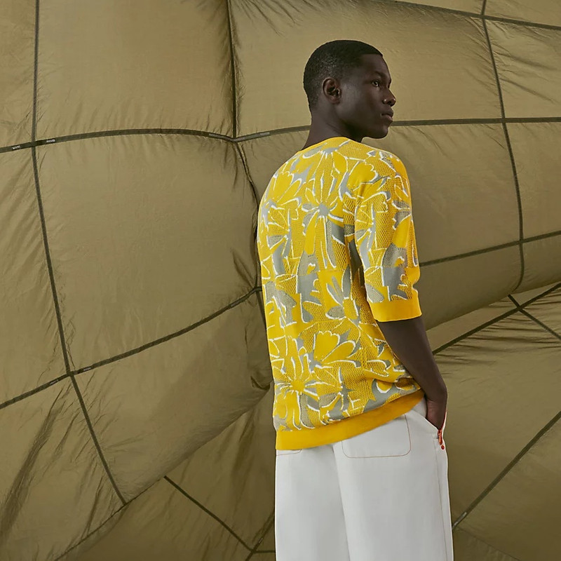 Hermès "Puzzle Floral" henley collar t-shirt outlook