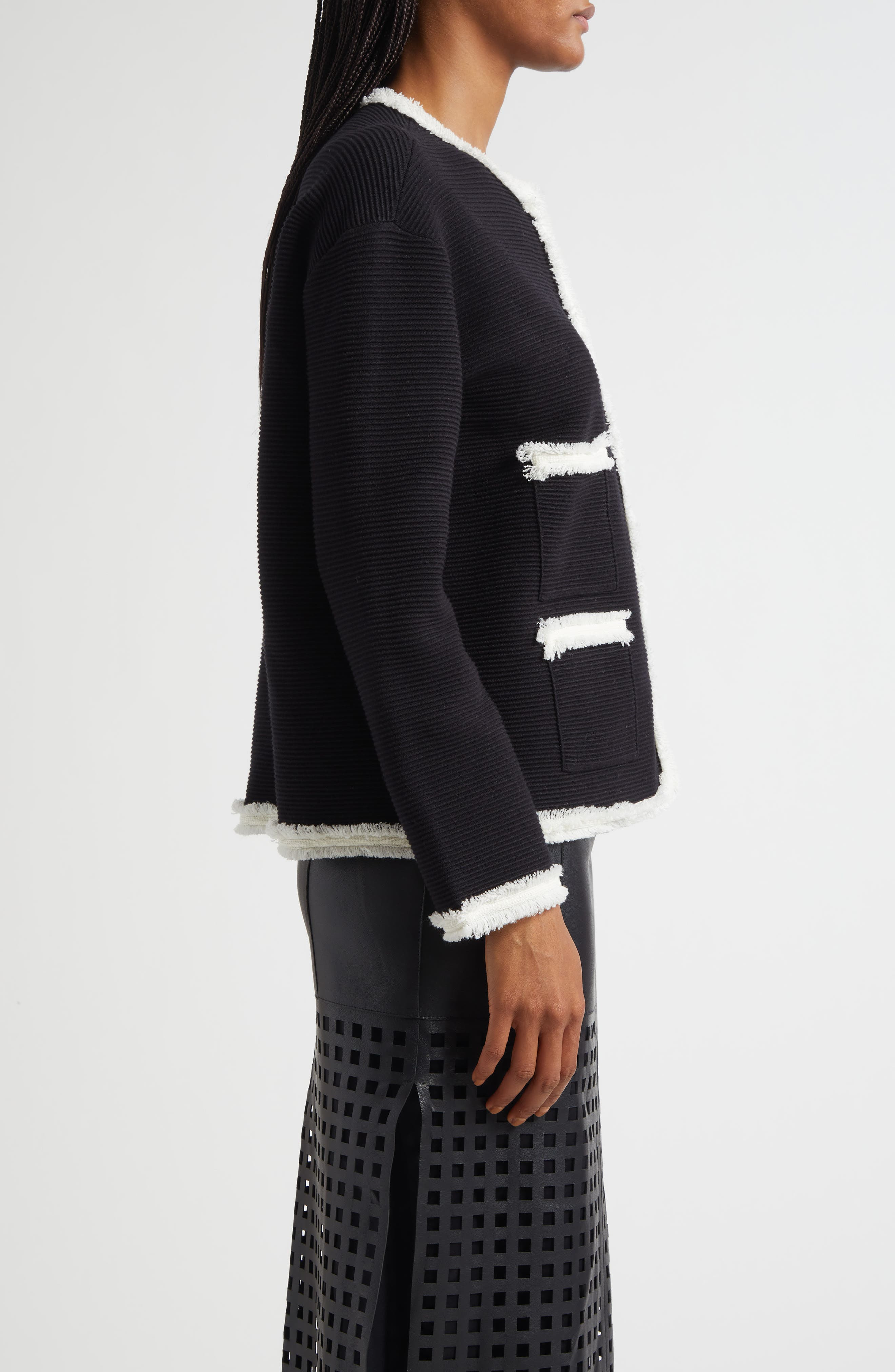 Emporio Armani Oversize Fringe Trim Jacket in Black at Nordstrom - 3