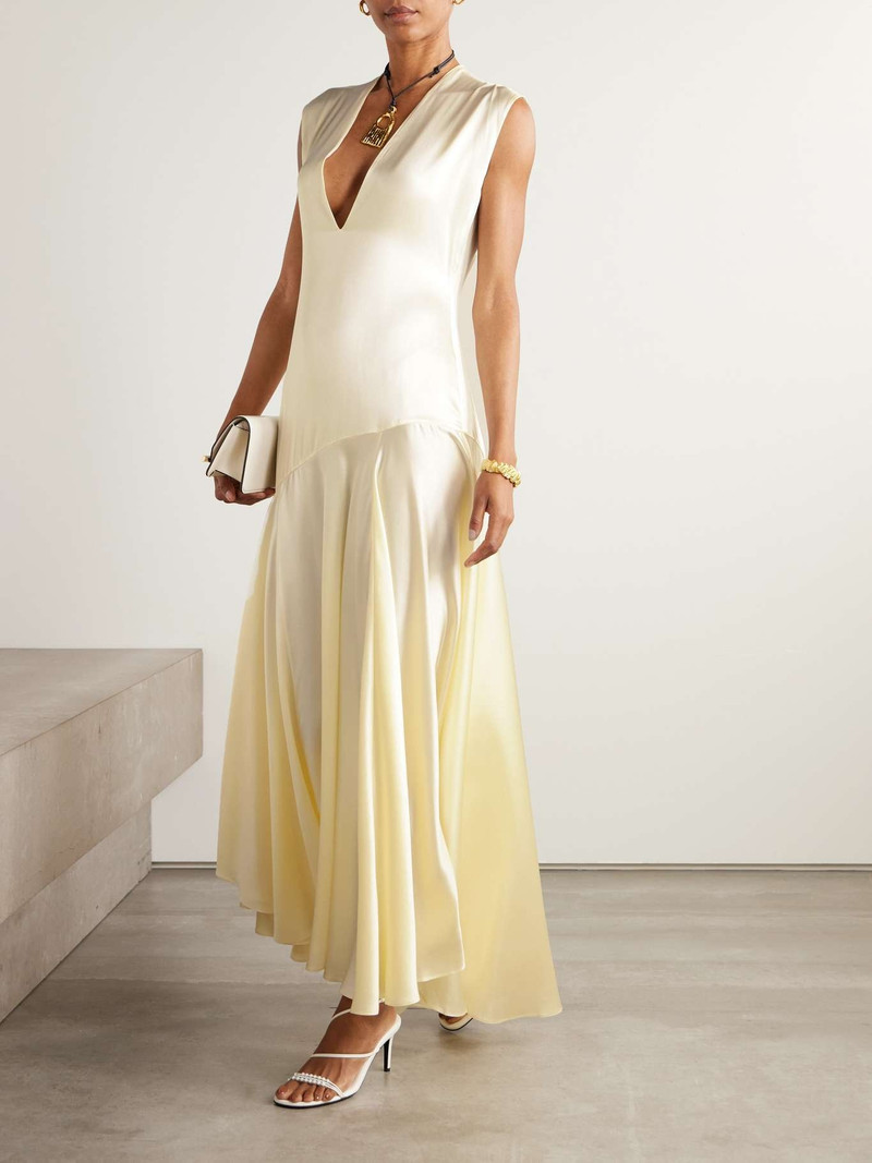 TOVE Edan pleated silk-satin gown Yellow outlook