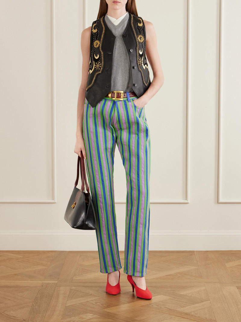 VERSACE Striped Paneled Mid-rise Straight-leg Jeans outlook