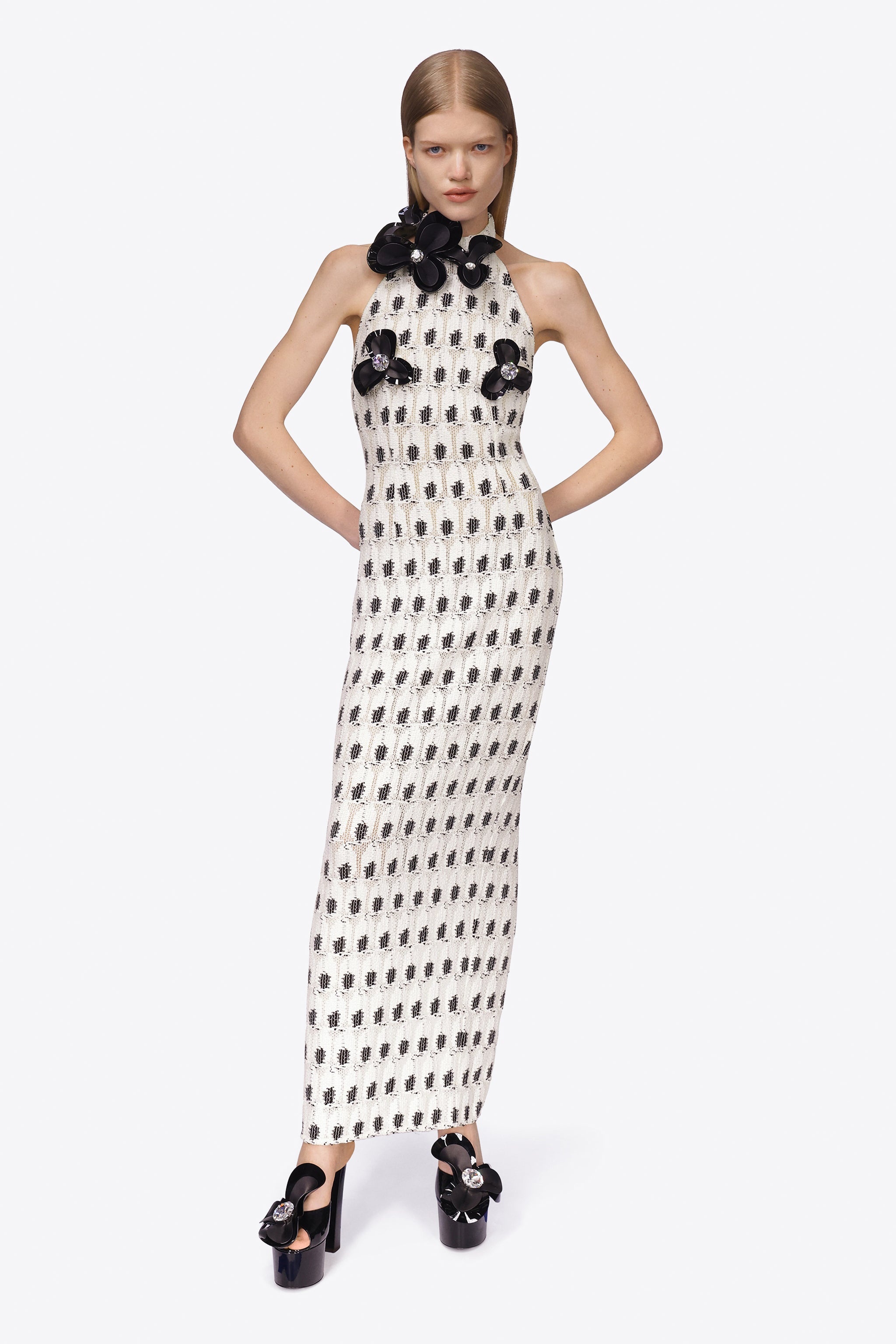 CROCHET EYE HALTER MIDI DRESS - 4
