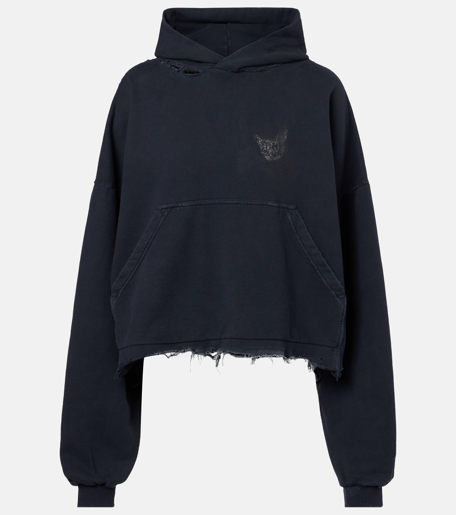 Logo distressed cotton-blend hoodie - 1
