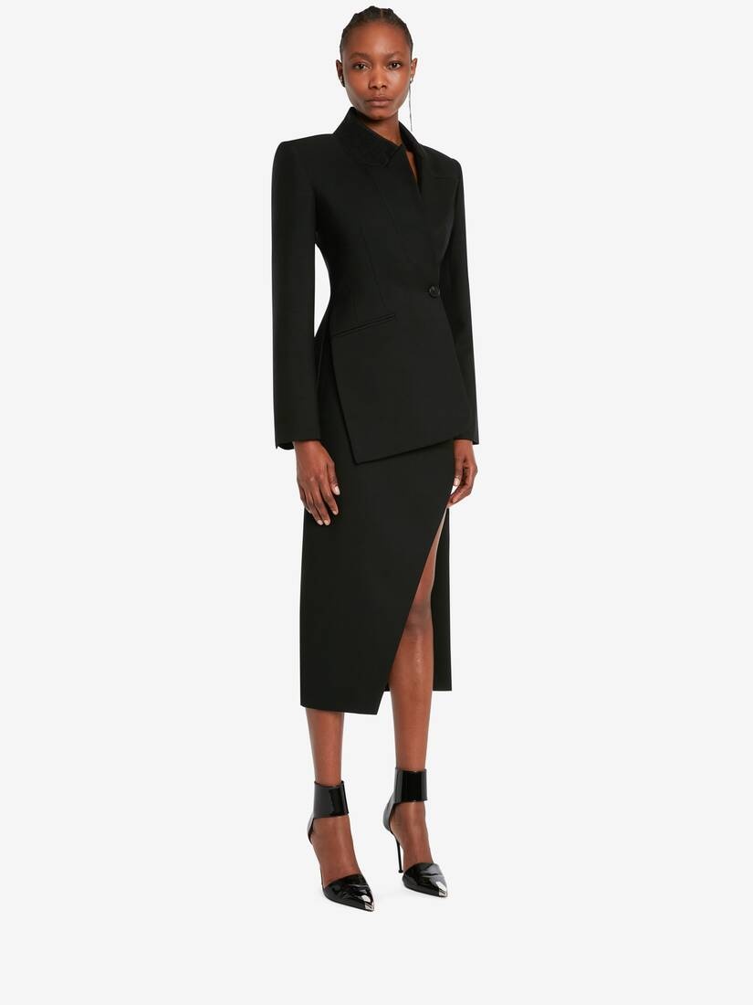 Women's Slashed Pencil Skirt in Black - 3