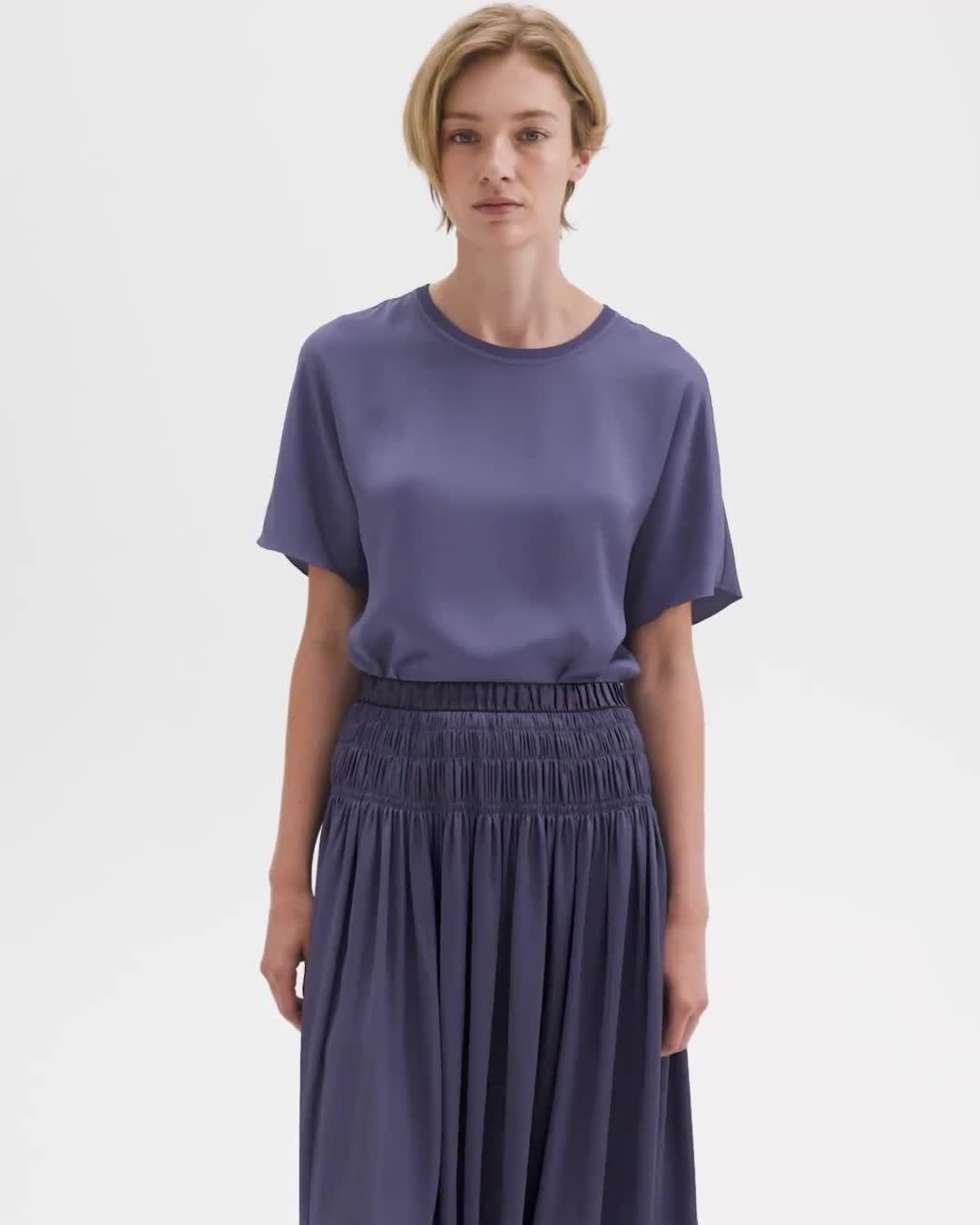 Gathered Midi Skirt in Recycled Satin - 7