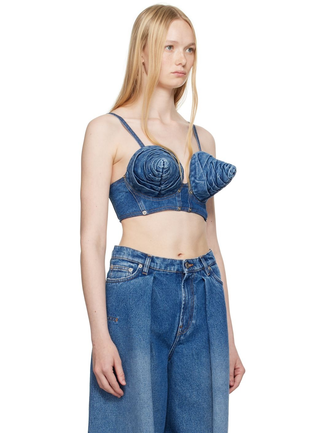 Blue 'The Denim Conical Cup Bra' Top - 2