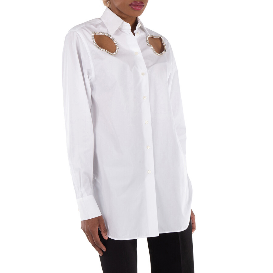 Stella McCartney Crystal-Embellished Cut-Out Shirt In White Cotton - 3