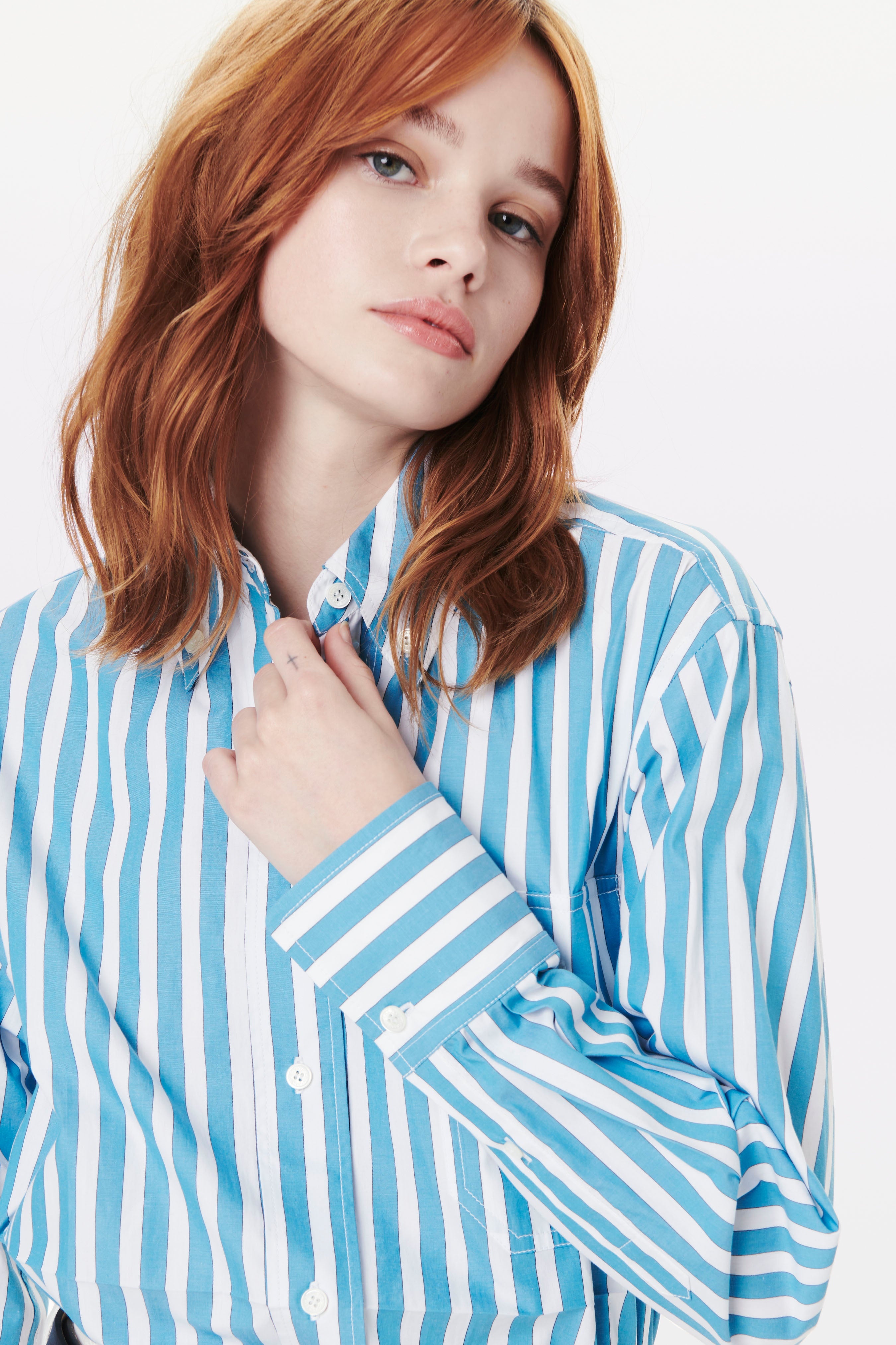 Oversized Men's Shirt in Teal-White - 4